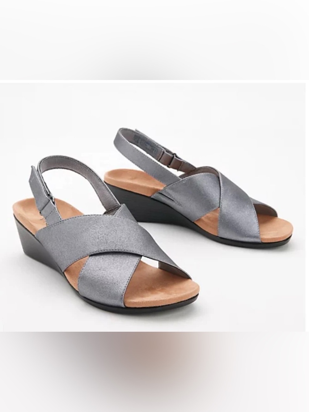 Vionic - Back-Strap Wedge Sandals - McKenna Metallic - Pewter - US 8.5 NWOB